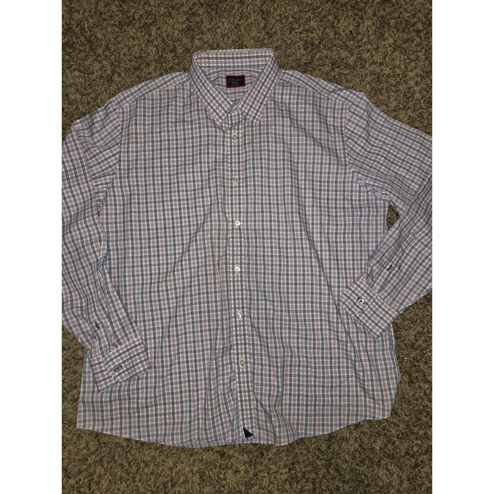 UNTUCKit Shirt Mens 3XL Blue Pink Plaid Cotton Long Sleeve Button Up
